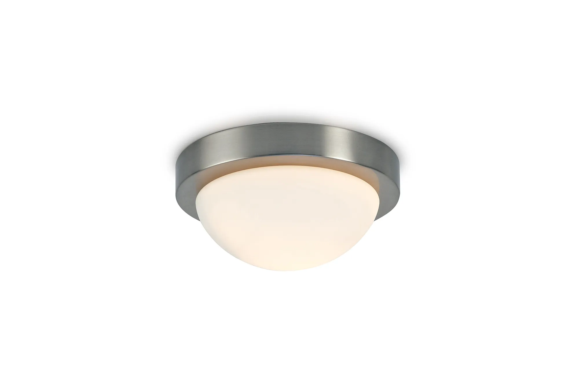 D0395  Porter 21cm Glass IP44 Flush Ceiling 1 Light Satin Nickel, Opal